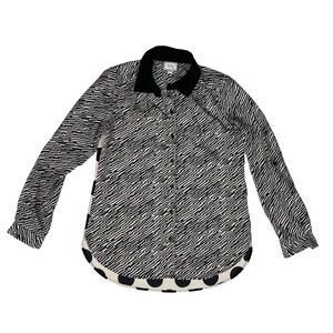 ECI New York Women Button Down Shirt Black White Roll-Tab Sleeve S NWOT